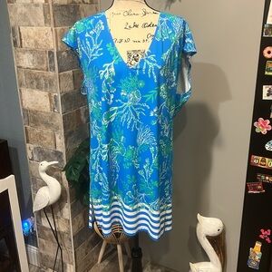 Lilly Pulitzer Talli V-Neck Briny Blue A Bit Salty Engineered Coverup